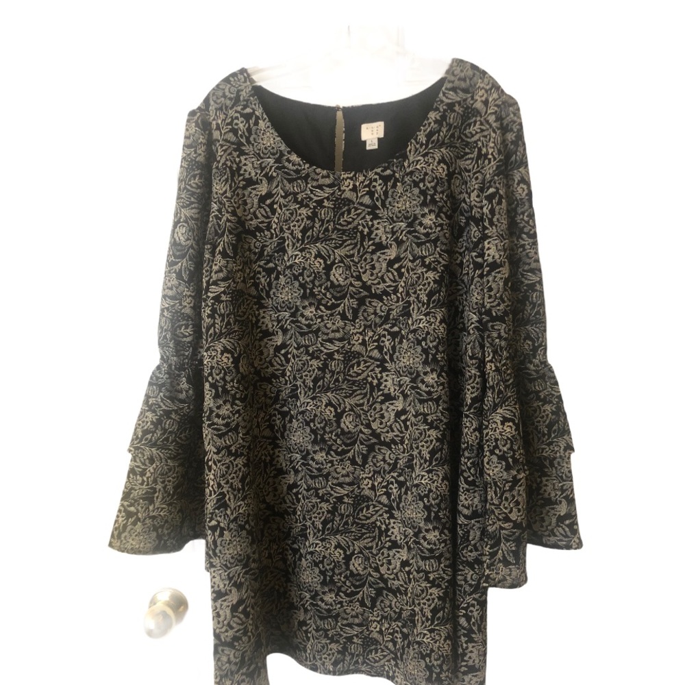 A New Day Casual Floral Bell Sleeve Dress Black & White L